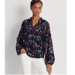 Lauren Ralph Lauren Floral Print Tie Neck Blouse